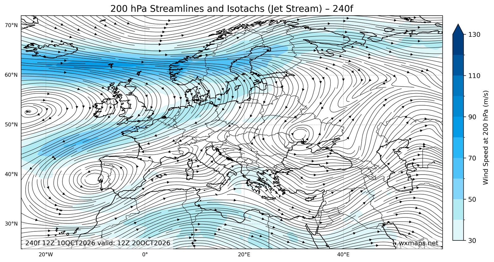 Euro 200mb Streamlines Isotachs 00f