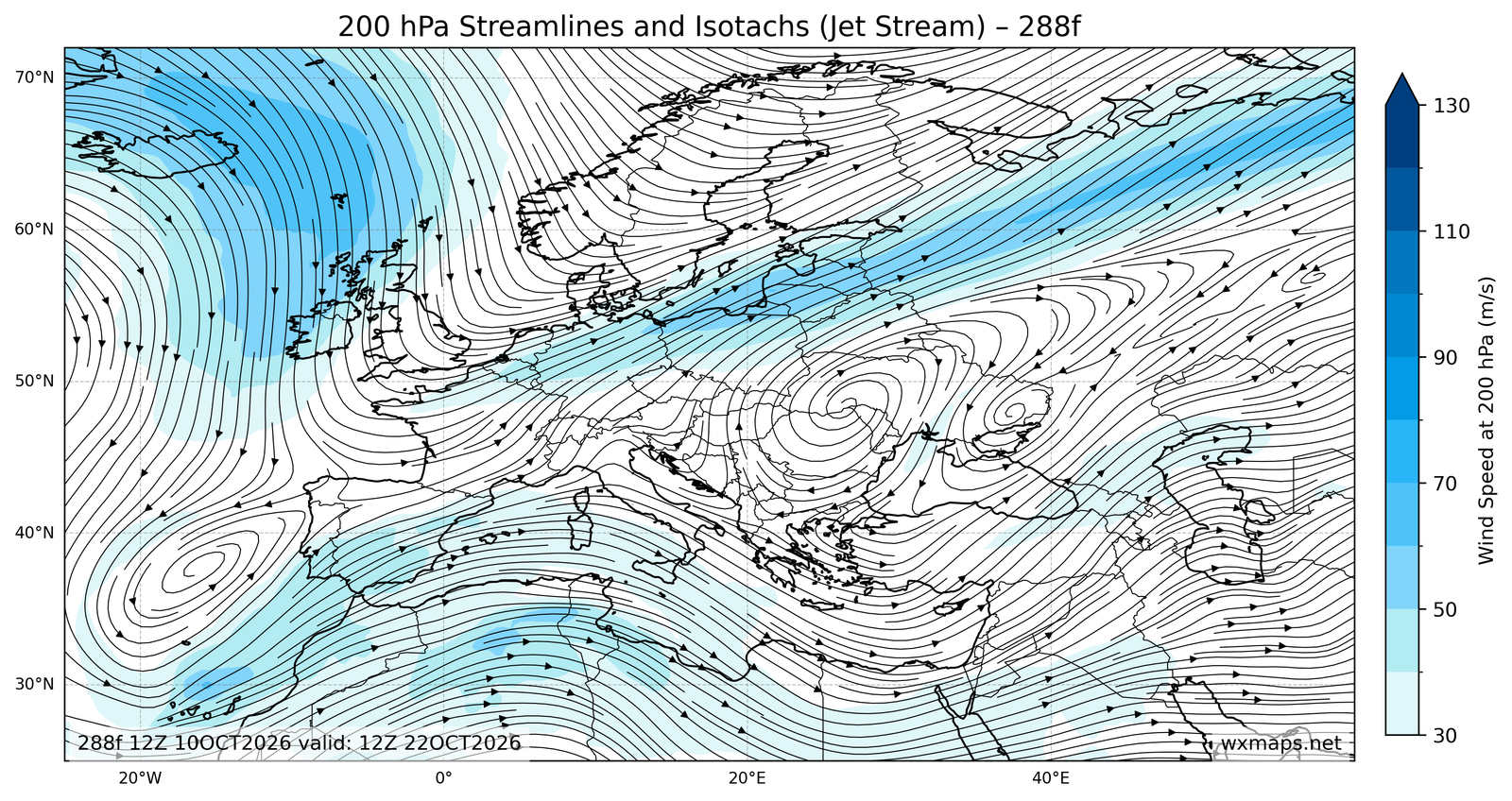 Euro 200mb Streamlines Isotachs 48f