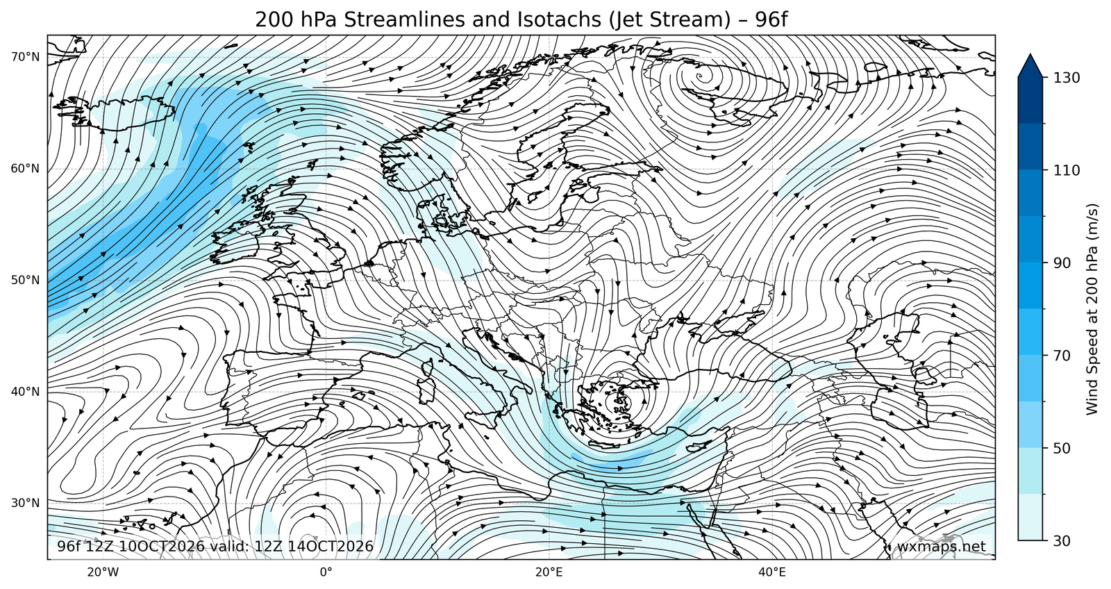 Euro 200mb Streamlines Isotachs 72f