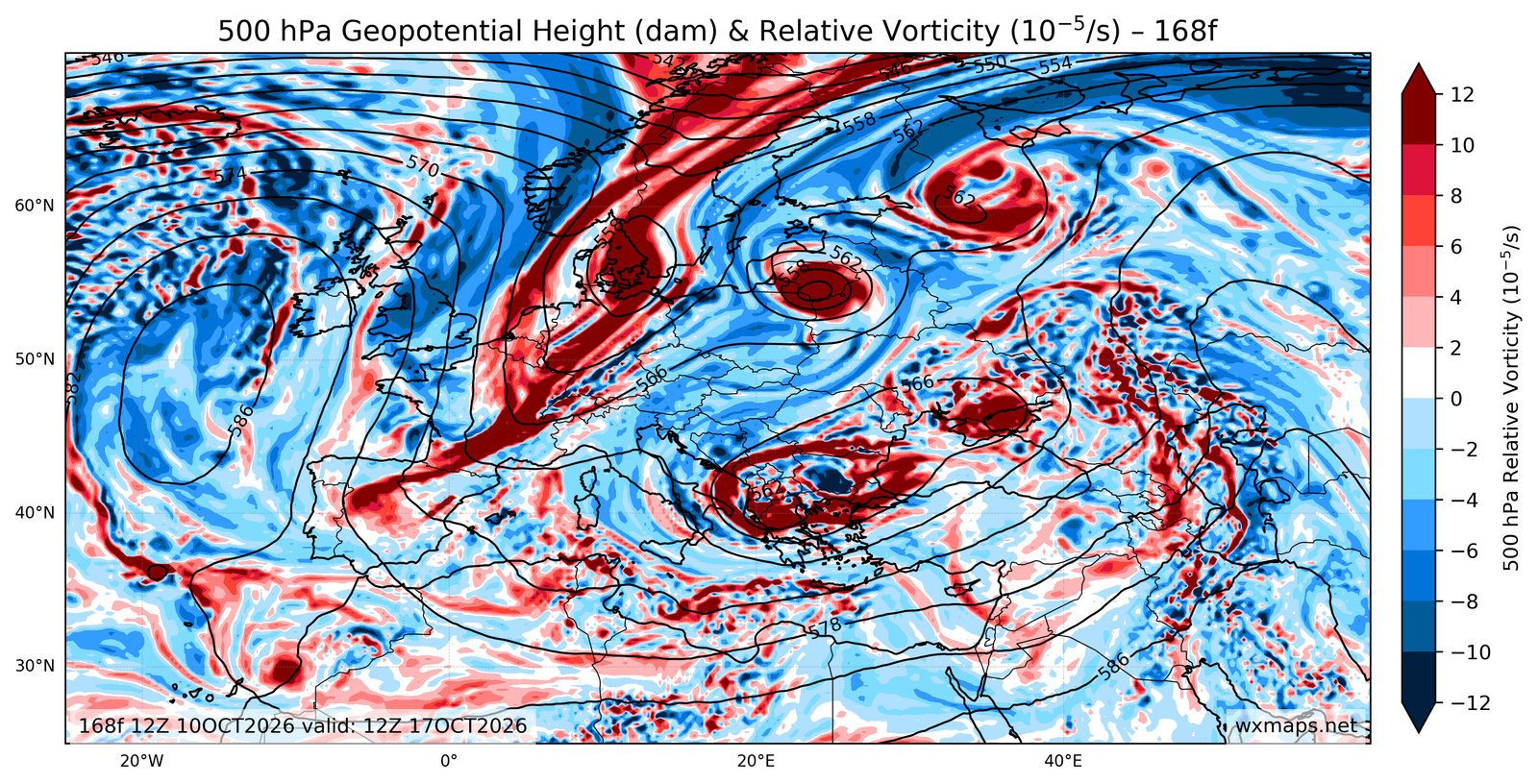 Euro 500 hPa Geopotential Height and Relative Vorticity Charts 00