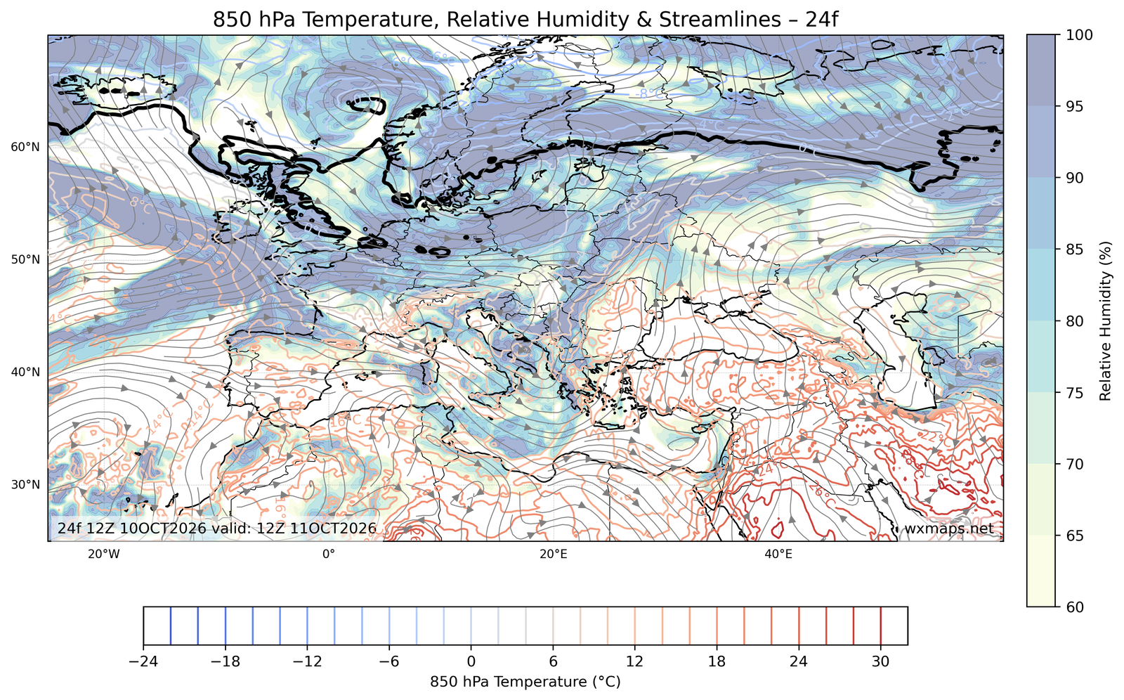 Europe Day 1 Forecast temperature and relative humiditiy