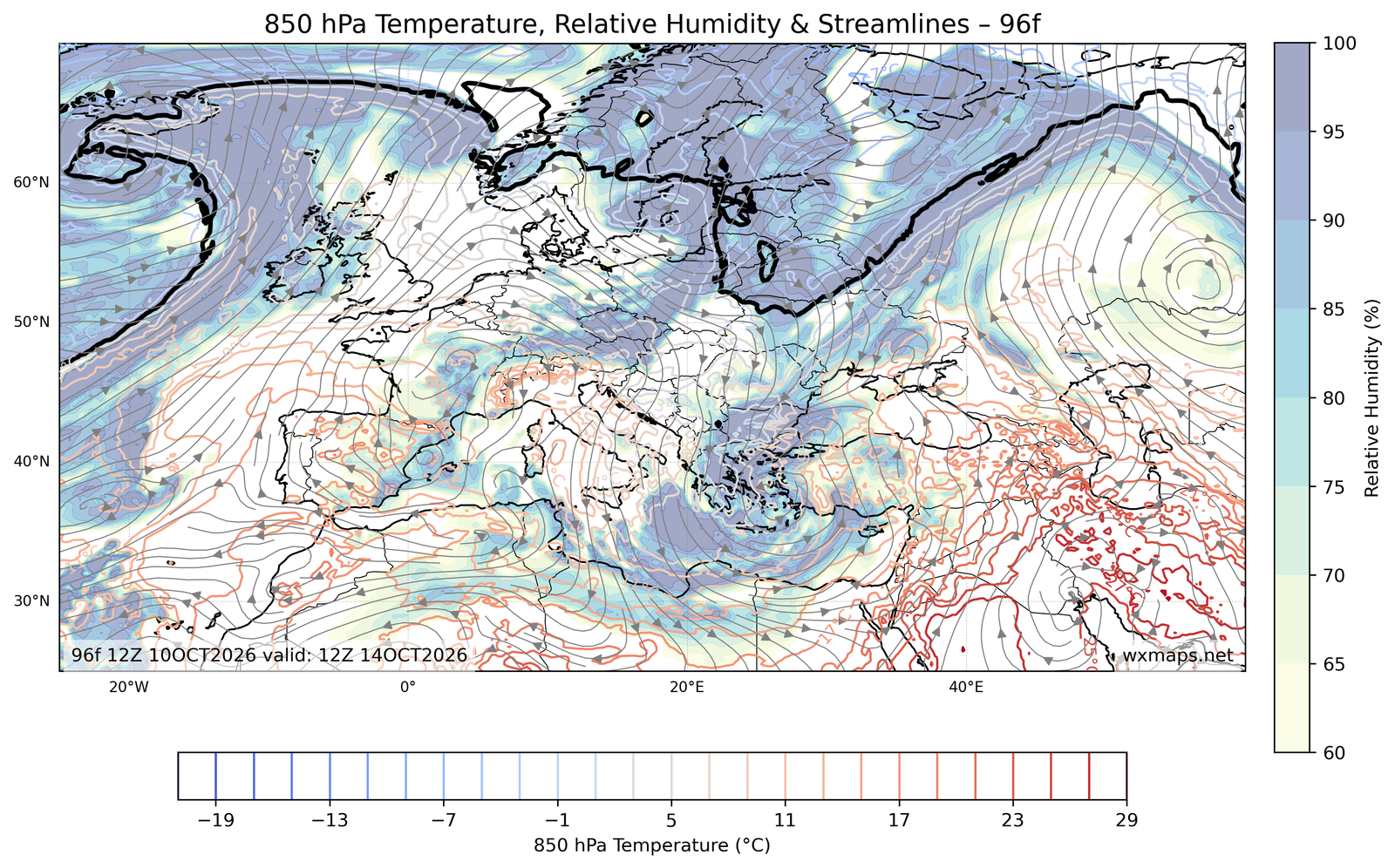 Europe Day 4 Forecast temperature and relative humidity