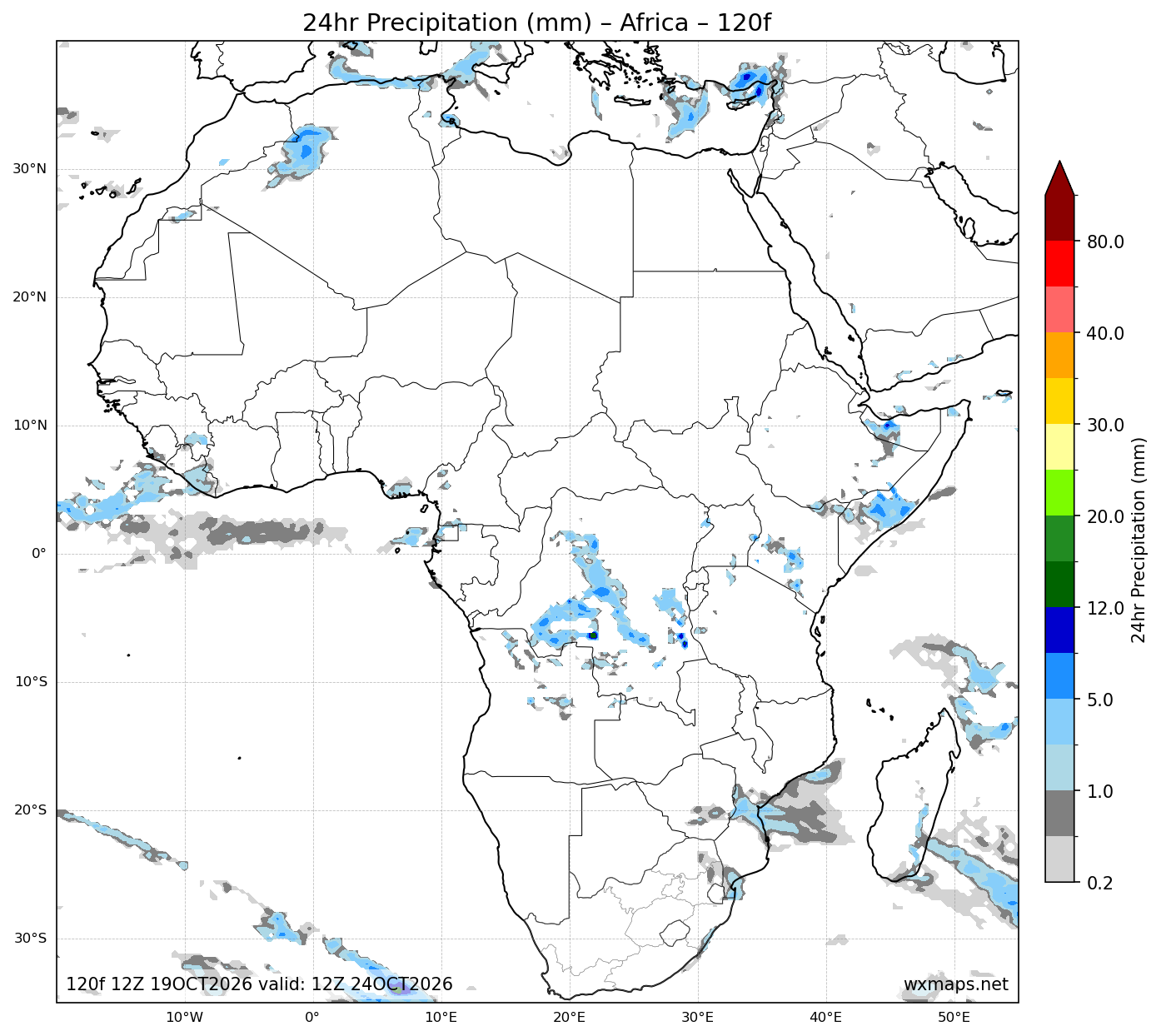 welkom weather | 24 Hour Quantitative Precipitation Forecast Forecast Chart for Africa welkom weather - Africa 24 Hour Quantitative Precipitation Forecast (Day 5 (120h)) GFS Weather Map (plett weather)