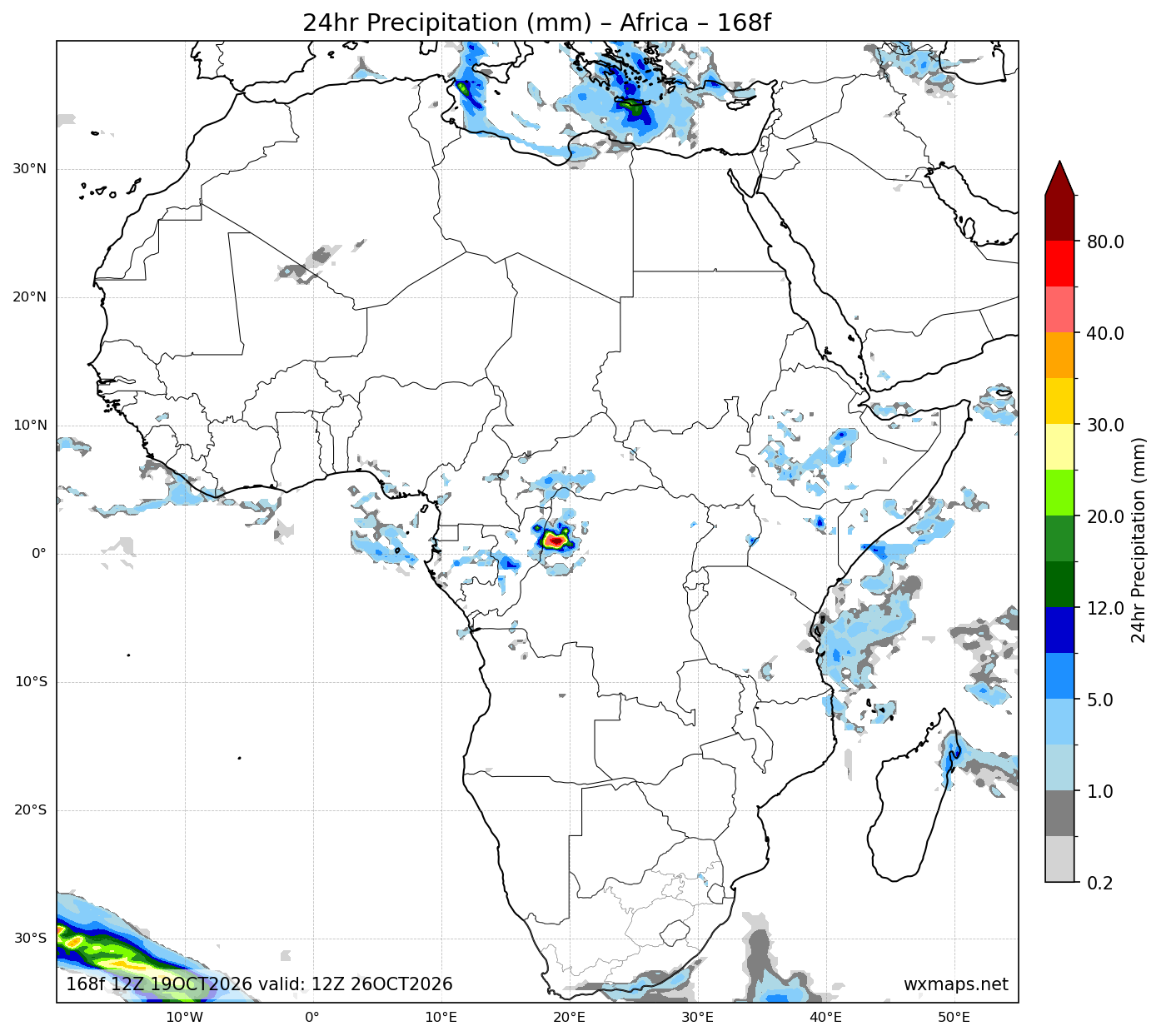 weather edenvale | 24 Hour Quantitative Precipitation Forecast Forecast Chart for Africa weather edenvale - Africa 24 Hour Quantitative Precipitation Forecast (Day 7 (168h)) GFS Weather Map (weather tzaneen)