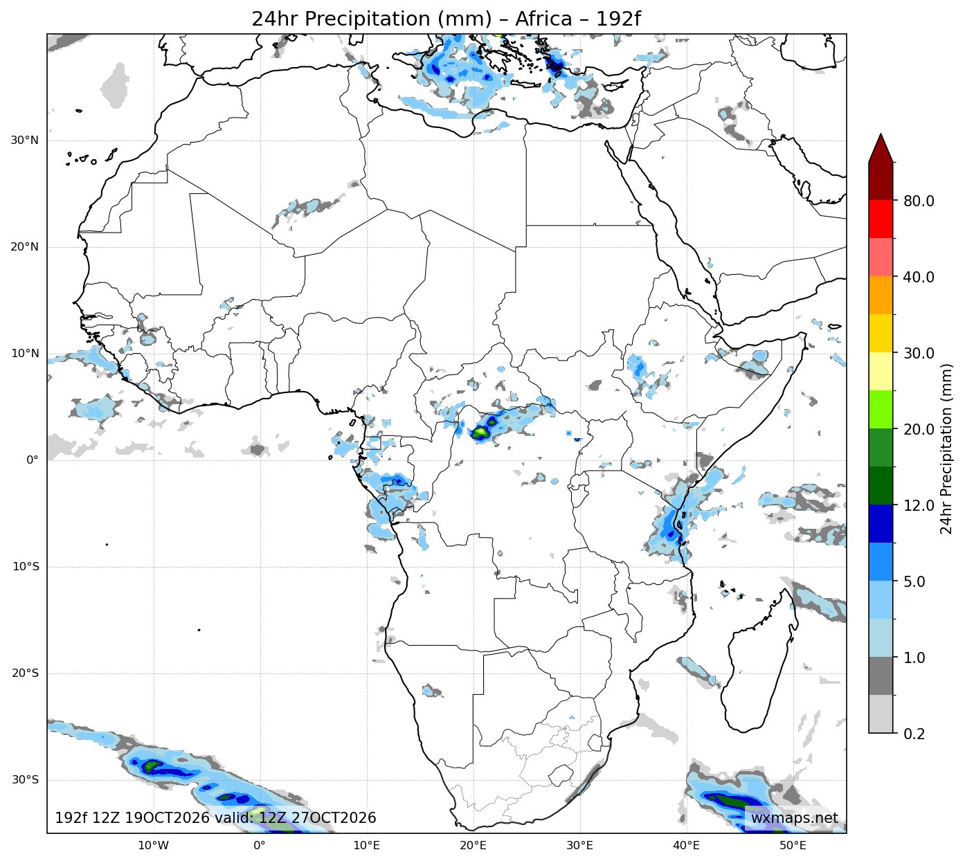 berea weather | 24 Hour Quantitative Precipitation Forecast Forecast Chart for Africa berea weather - Africa 24 Hour Quantitative Precipitation Forecast (Day 8 (192h)) GFS Weather Map (howick weather)