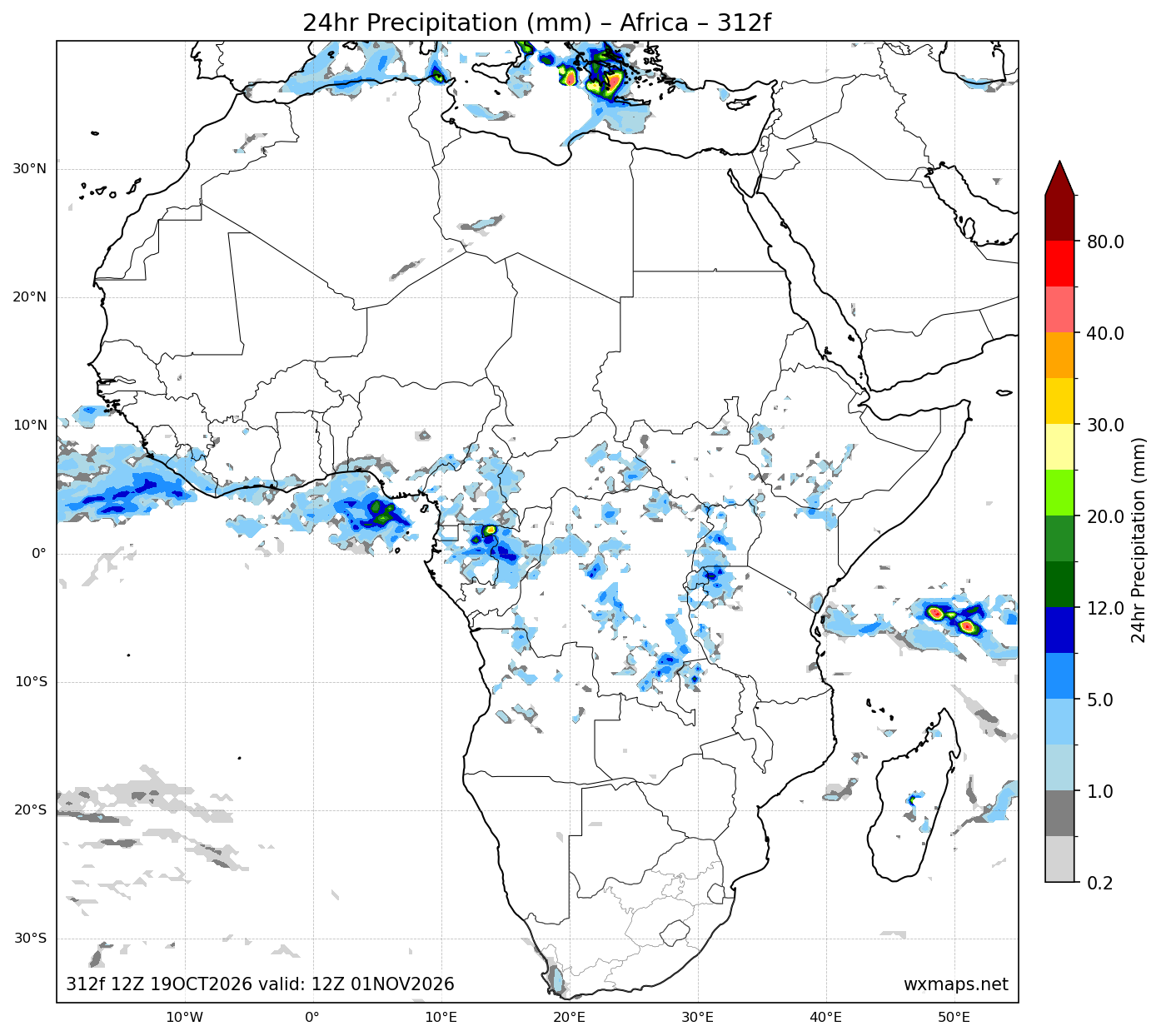 plettenberg bay weather | 24 Hour Quantitative Precipitation Forecast Forecast Chart for Africa plettenberg bay weather - Africa 24 Hour Quantitative Precipitation Forecast (Day 13 (312h)) GFS Weather Map (sasolburg weather)