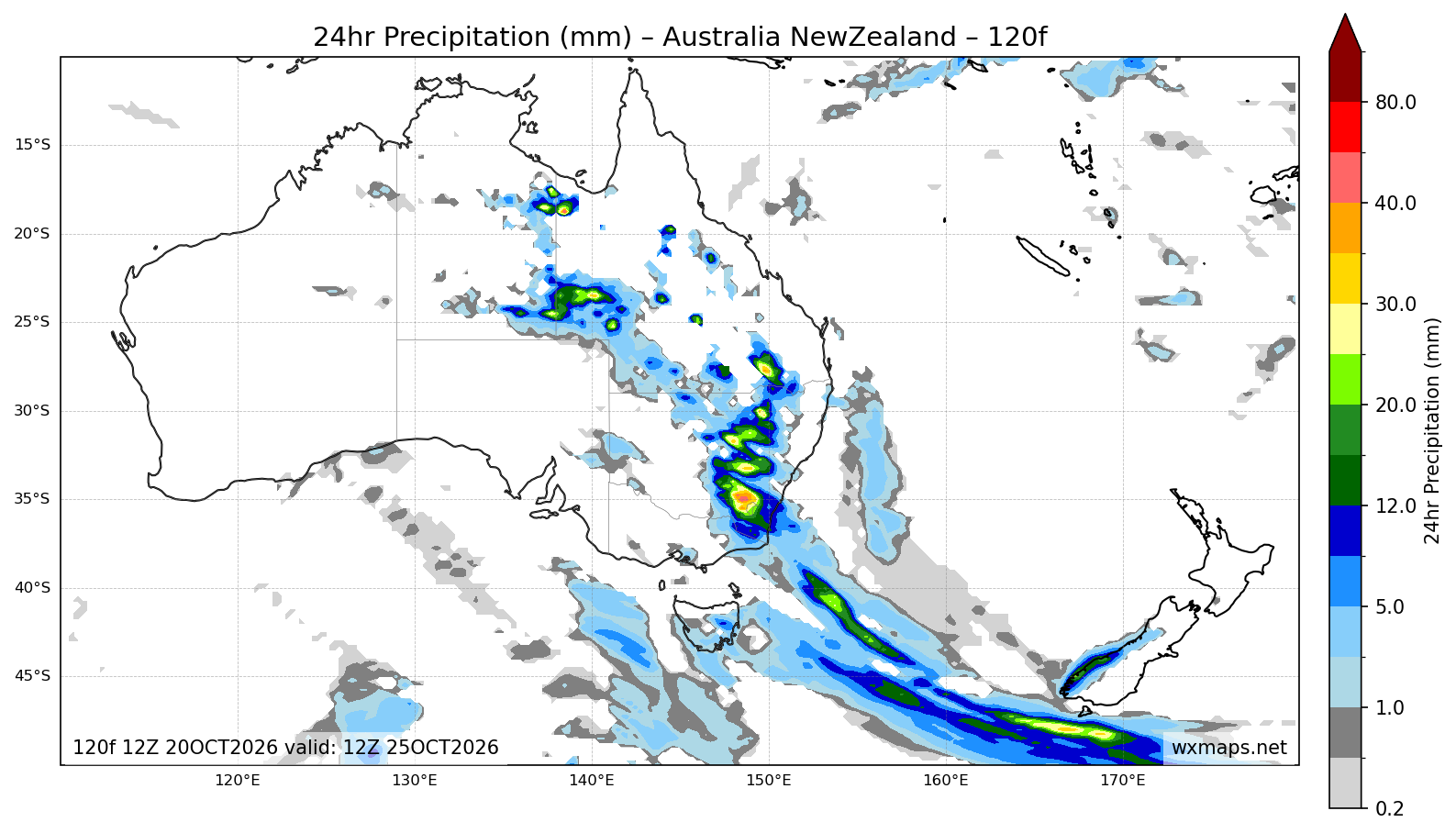radar melbourne - Australia & New Zealand 24 Hour Quantitative Precipitation Forecast (Day 5 (120h)) GFS Weather Map (yarrawonga radar)