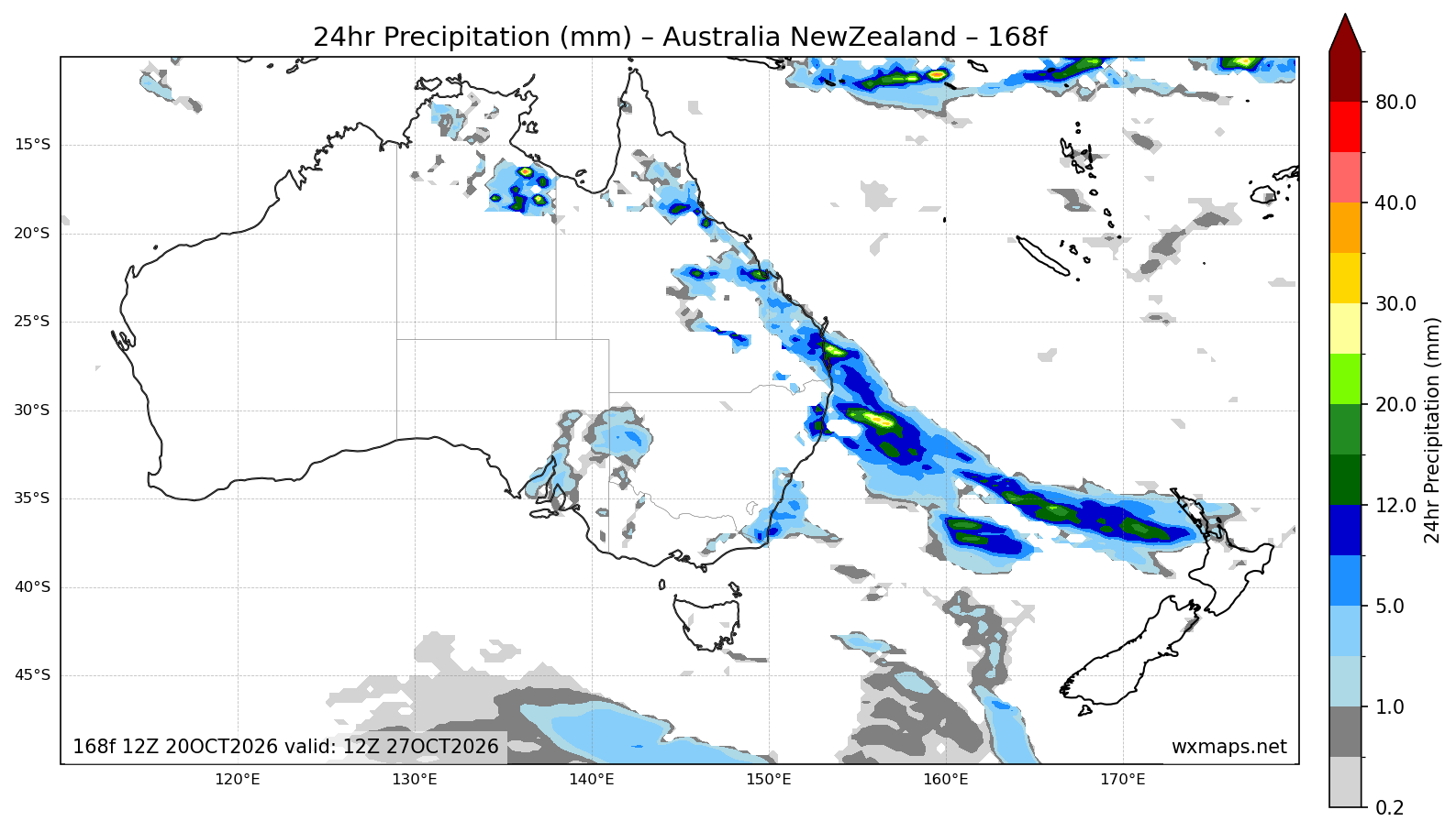 kempsey weather - Australia & New Zealand 24 Hour Quantitative Precipitation Forecast Day 7 Forecast (168f) GFS Map (maroubra weather)