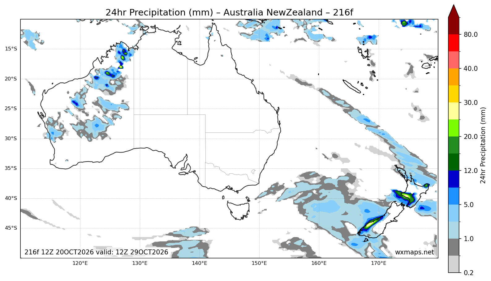 bom radar cairns - Australia & New Zealand 24 Hour Quantitative Precipitation Forecast (Day 9 (216h)) GFS Weather Map (higgins storm chasing)