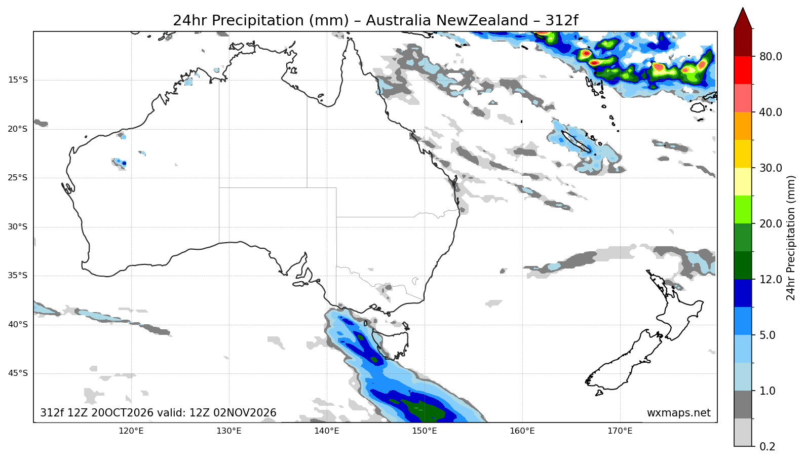 bacchus marsh weather - Australia & New Zealand 24 Hour Quantitative Precipitation Forecast (Day 13 (312h)) GFS Weather Map (cessnock weather)