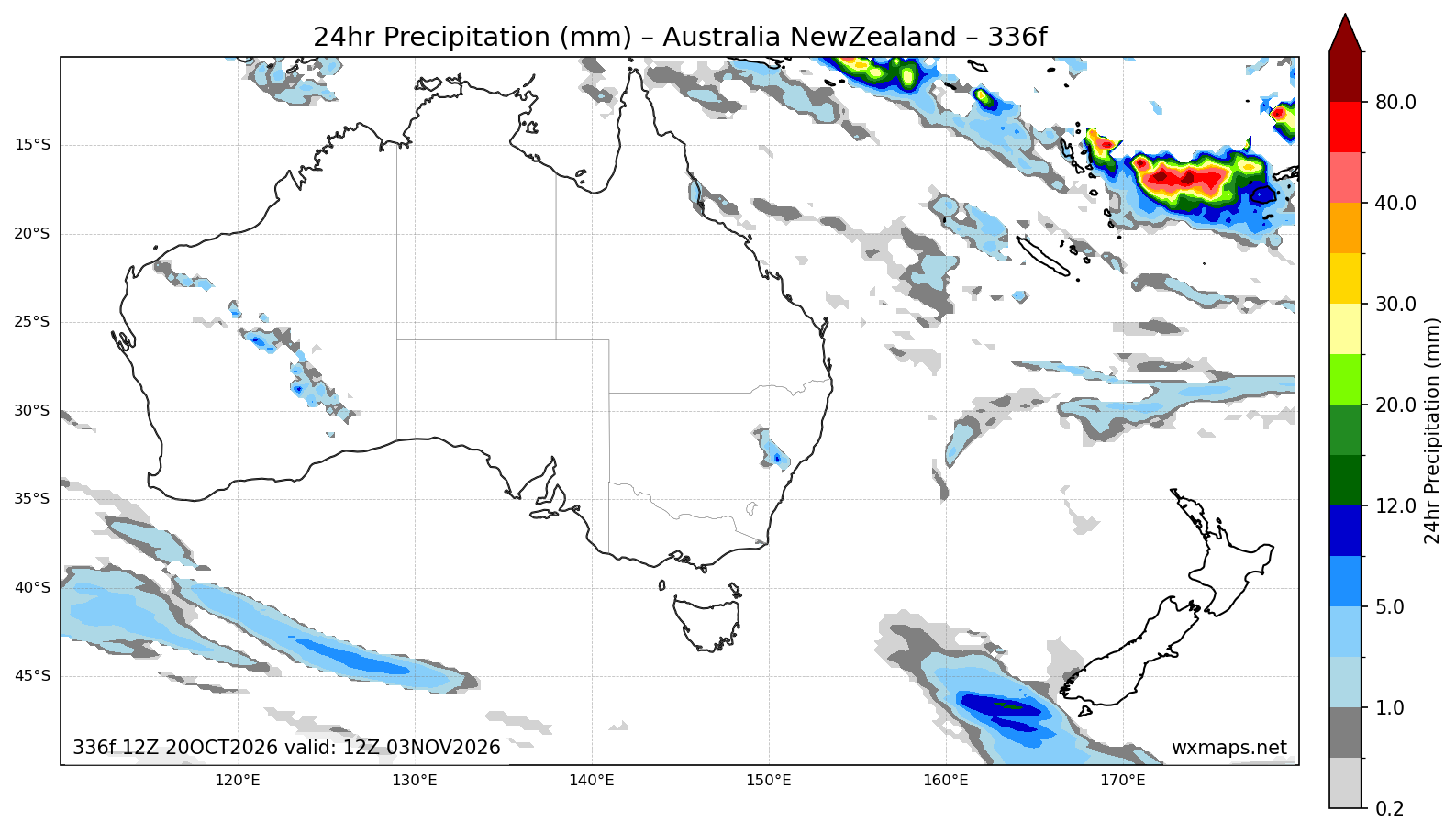 kempsey weather - Australia & New Zealand 24 Hour Quantitative Precipitation Forecast Day 14 Forecast (336f) GFS Map (maitland australia weather)