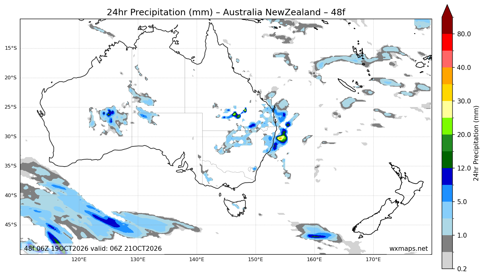 cairns radar - Australia & New Zealand 24 Hour Quantitative Precipitation Forecast (Day 2 (48h)) GFS Weather Map (reg bom gov au)