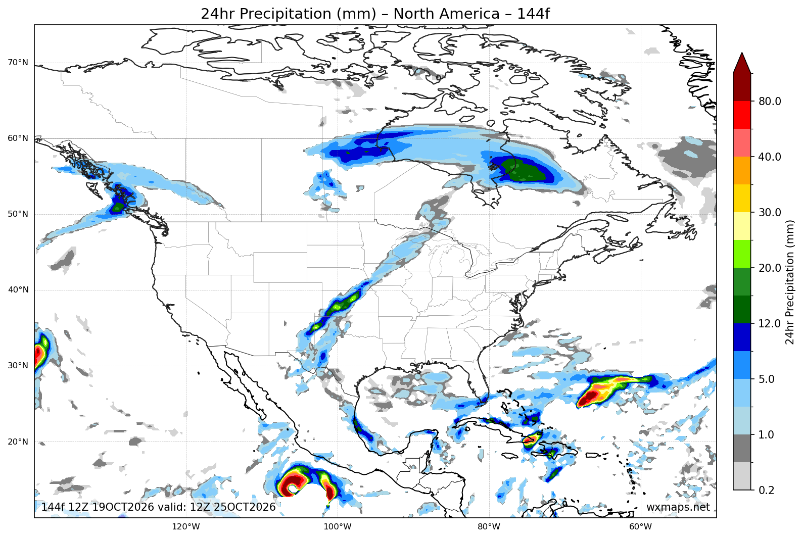 weather for this week - North America 24 Hour Quantitative Precipitation Forecast (Day 6 (144h)) GFS Weather Map (dead man walking tornado)