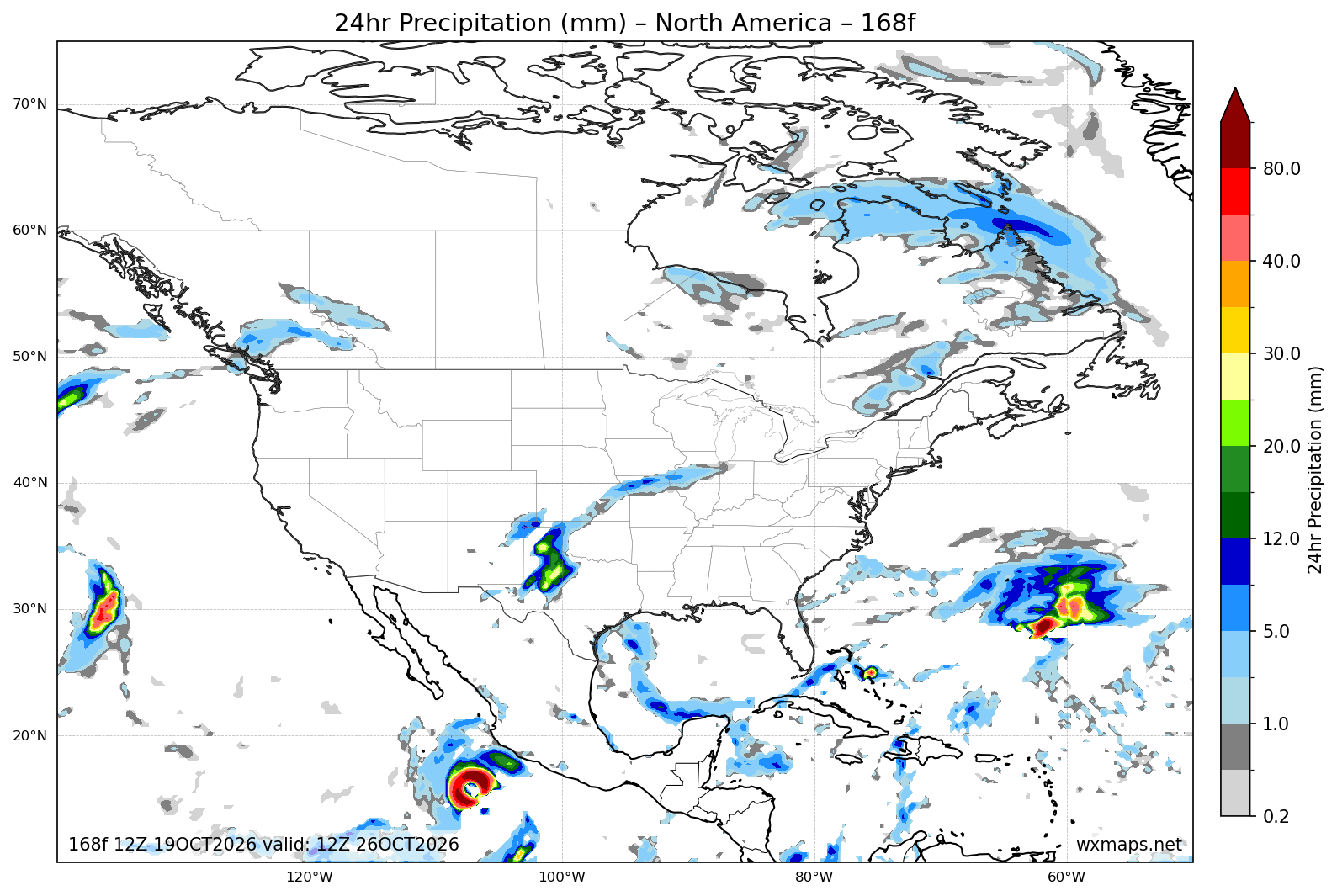 dripping brain fluid | 24 Hour Quantitative Precipitation Forecast Forecast Chart for North America dripping brain fluid - North America 24 Hour Quantitative Precipitation Forecast (Day 7 (168h)) GFS Weather Map (el tiempo en washington d. c.)