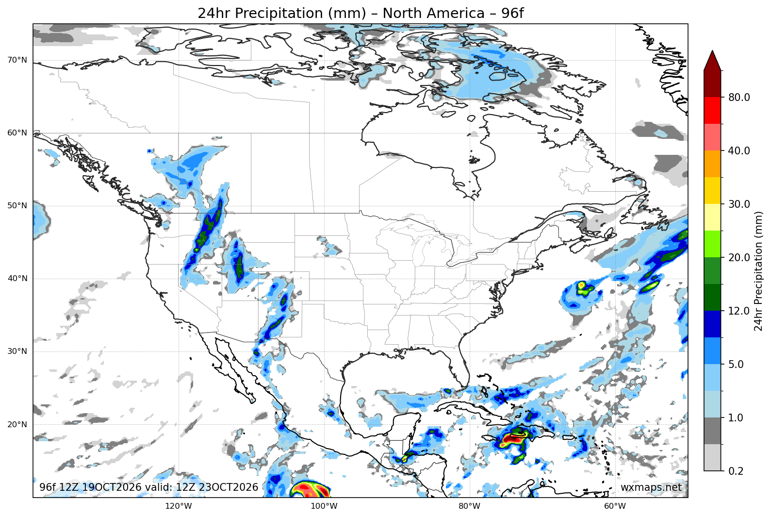 km a millas | North America 24 Hour Quantitative Precipitation Forecast (Day 4 96h) Forecast Map km a millas - North America 24 Hour Quantitative Precipitation Forecast (Day 4 (96-Hour Forecast)) High-Resolution GFS Synoptic Weather Map (miles ph to km)