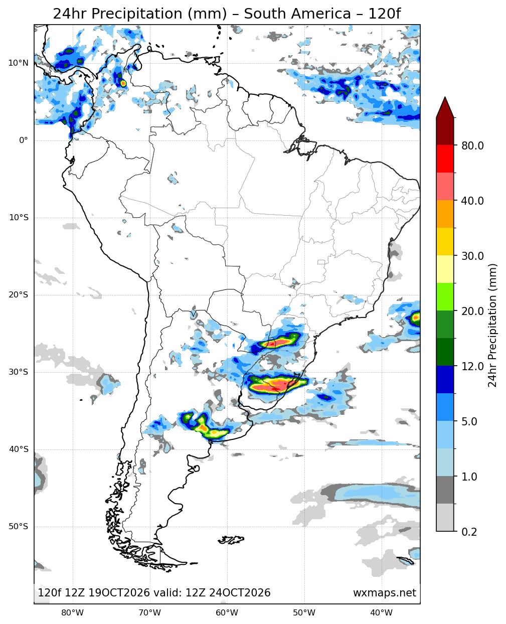 olinda clima | 24 Hour Quantitative Precipitation Forecast Forecast Chart for South America olinda clima - South America 24 Hour Quantitative Precipitation Forecast (Day 5 (120h)) GFS Weather Map (pronostico rio tercero)
