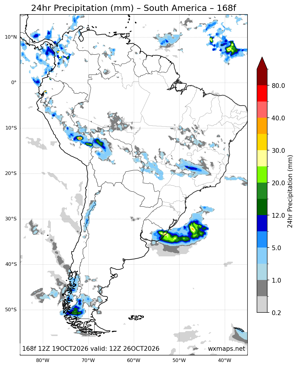 clima em porto santana | 24 Hour Quantitative Precipitation Forecast Forecast Chart for South America clima em porto santana - South America 24 Hour Quantitative Precipitation Forecast (Day 7 (168h)) GFS Weather Map (el tiempo en la cruz)