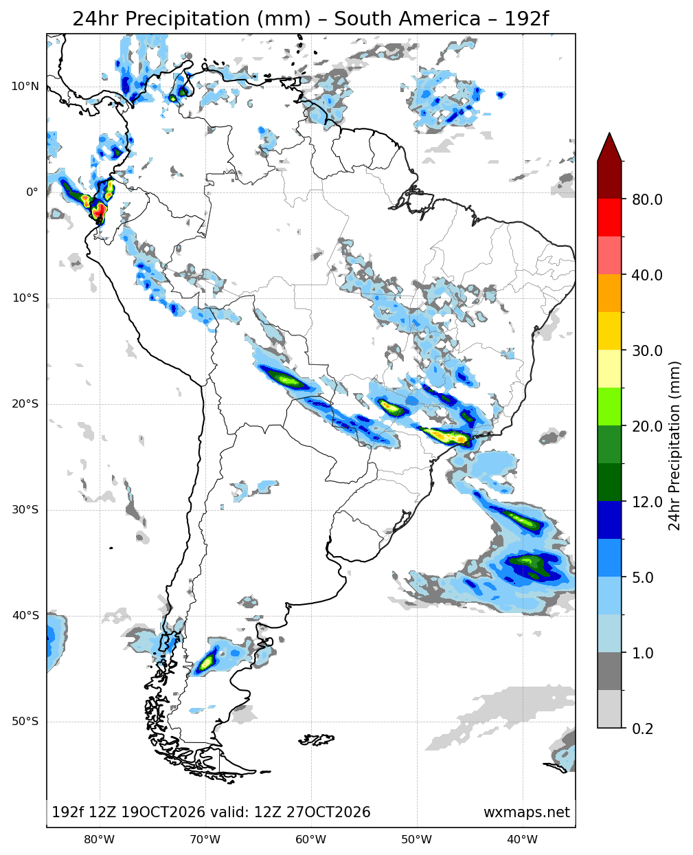 previsão do tempo capivari | 24 Hour Quantitative Precipitation Forecast Forecast Chart for South America previsão do tempo capivari - South America 24 Hour Quantitative Precipitation Forecast (Day 8 (192h)) GFS Weather Map (alergia ao calor)