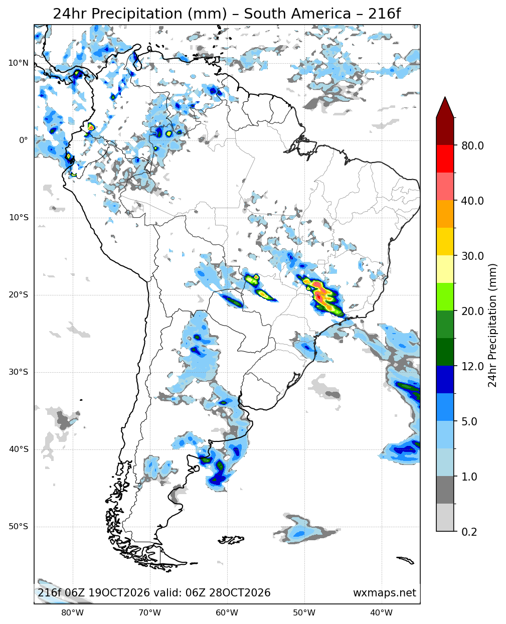 clima carilo | 24 Hour Quantitative Precipitation Forecast Forecast Chart for South America clima carilo - South America 24 Hour Quantitative Precipitation Forecast (Day 9 (216h)) GFS Weather Map (clima em prudentópolis - pr)