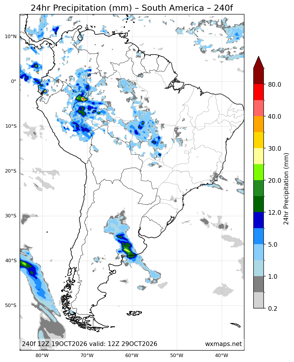 climasurgba | 24 Hour Quantitative Precipitation Forecast Forecast Chart for South America climasurgba - South America 24 Hour Quantitative Precipitation Forecast (Day 10 (240h)) GFS Weather Map (el tiempo en turdera)