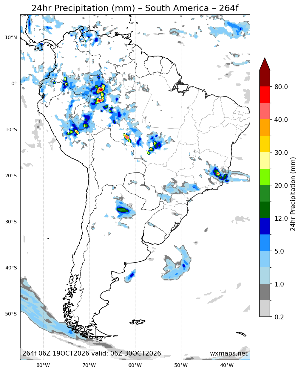previsao do tempo em curitiba | 24 Hour Quantitative Precipitation Forecast Forecast Chart for South America previsao do tempo em curitiba - South America 24 Hour Quantitative Precipitation Forecast (Day 11 (264h)) GFS Weather Map (tabla de mareas)