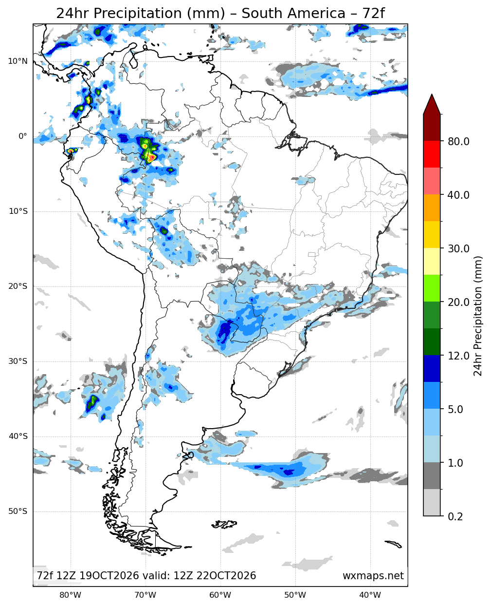 clima tempo sorocaba | 24 Hour Quantitative Precipitation Forecast Forecast Chart for South America clima tempo sorocaba - South America 24 Hour Quantitative Precipitation Forecast (Day 3 (72h)) GFS Weather Map (clima em nova santa rita)