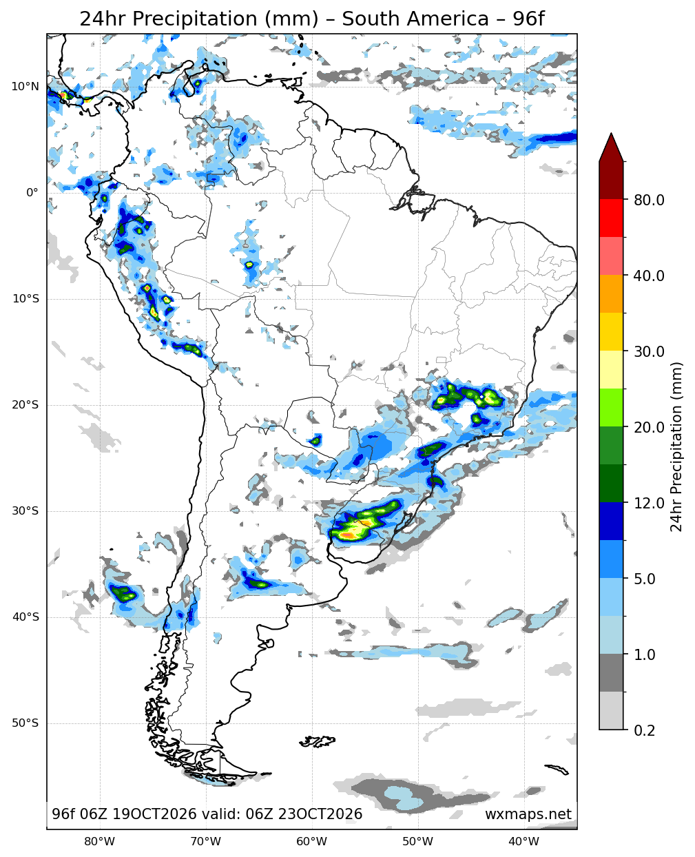 clima em ribeirão claro - South America 24 Hour Quantitative Precipitation Forecast (Day 4 (96h)) GFS Weather Map (el tiempo en los toldos)
